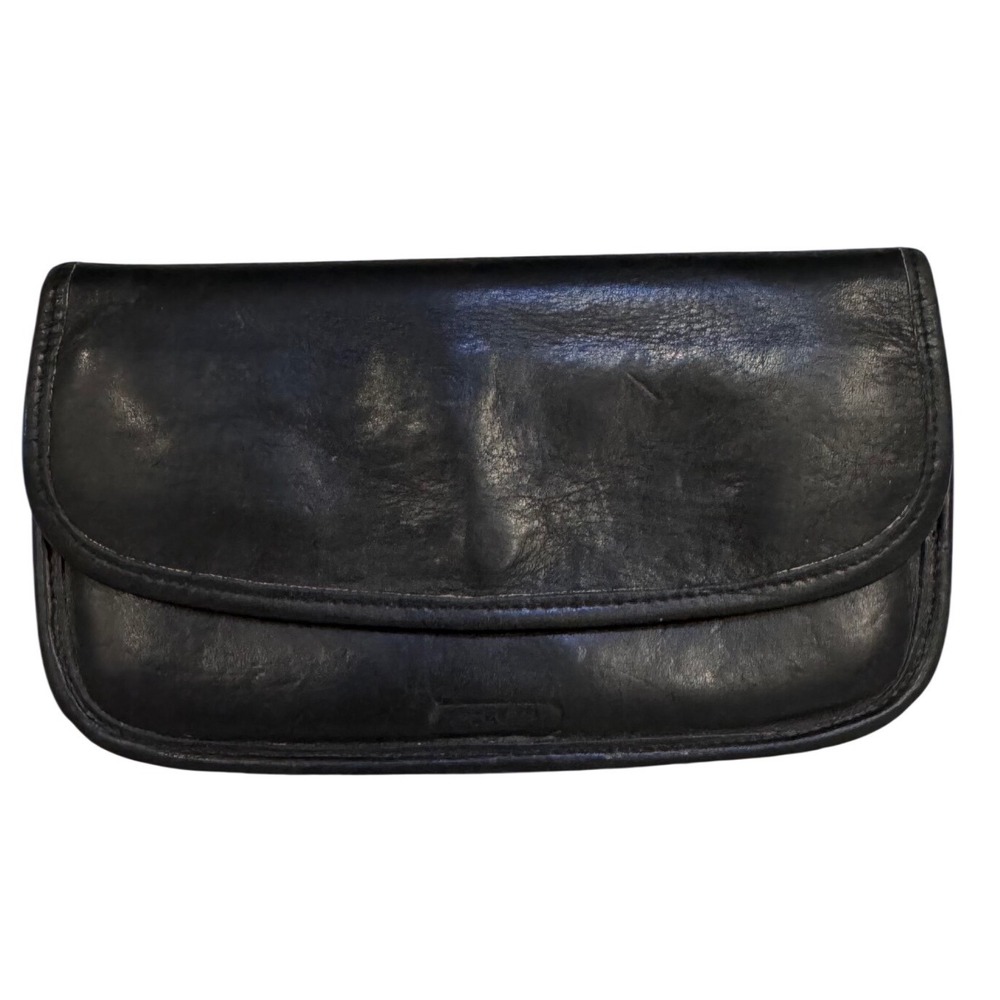 Coach Vintage NYC 80's Black Thick Leather Clutch Wallet Multi compartment 7x4x2
